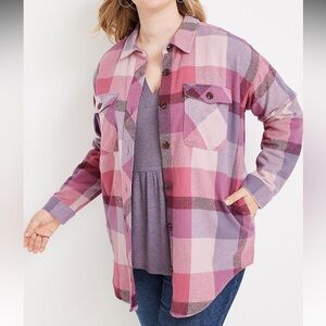 Maurices Women's Plaid Flannel Shacket Jacket in Pink and Purple